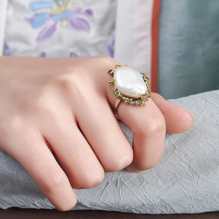 CoralPearl 925 Silver Adjustable Ring - Voisson