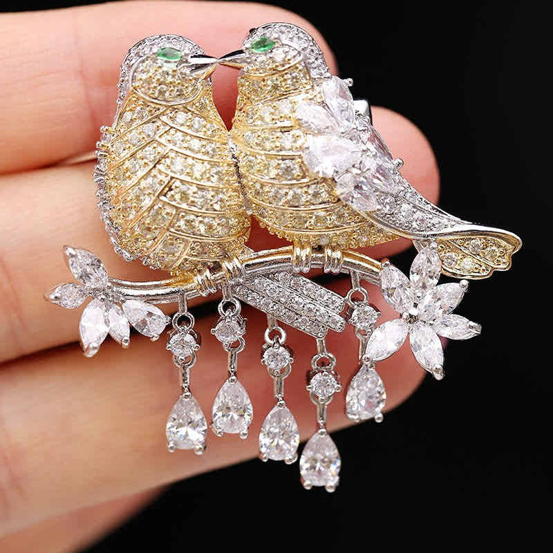 Crystal Lovebirds Brooch - Voisson