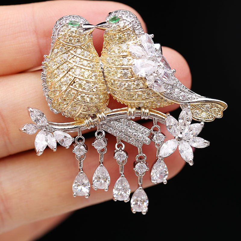 Crystal Lovebirds Brooch - Voisson