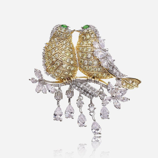 Crystal Lovebirds Brooch - Voisson