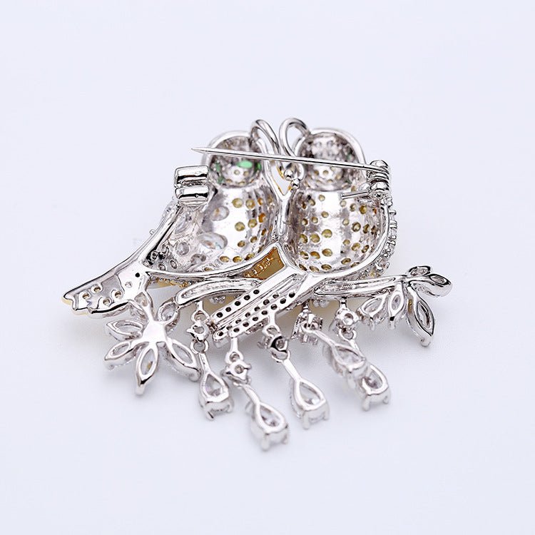 Crystal Lovebirds Brooch - Voisson