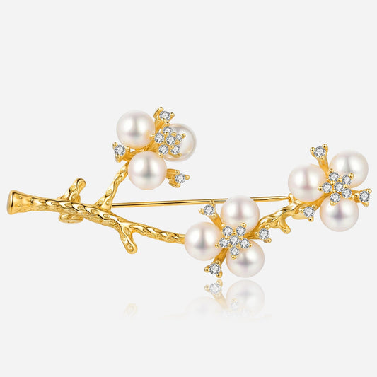 Crystal Pearl Blossom Brooch - Voisson
