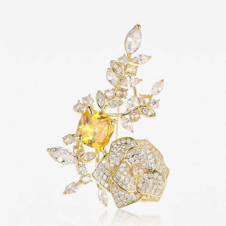 Crystal Rose Bloom Brooch - Voisson