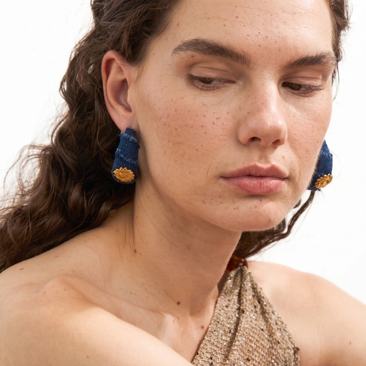 Denim Bloom Hoop Earrings - Voisson