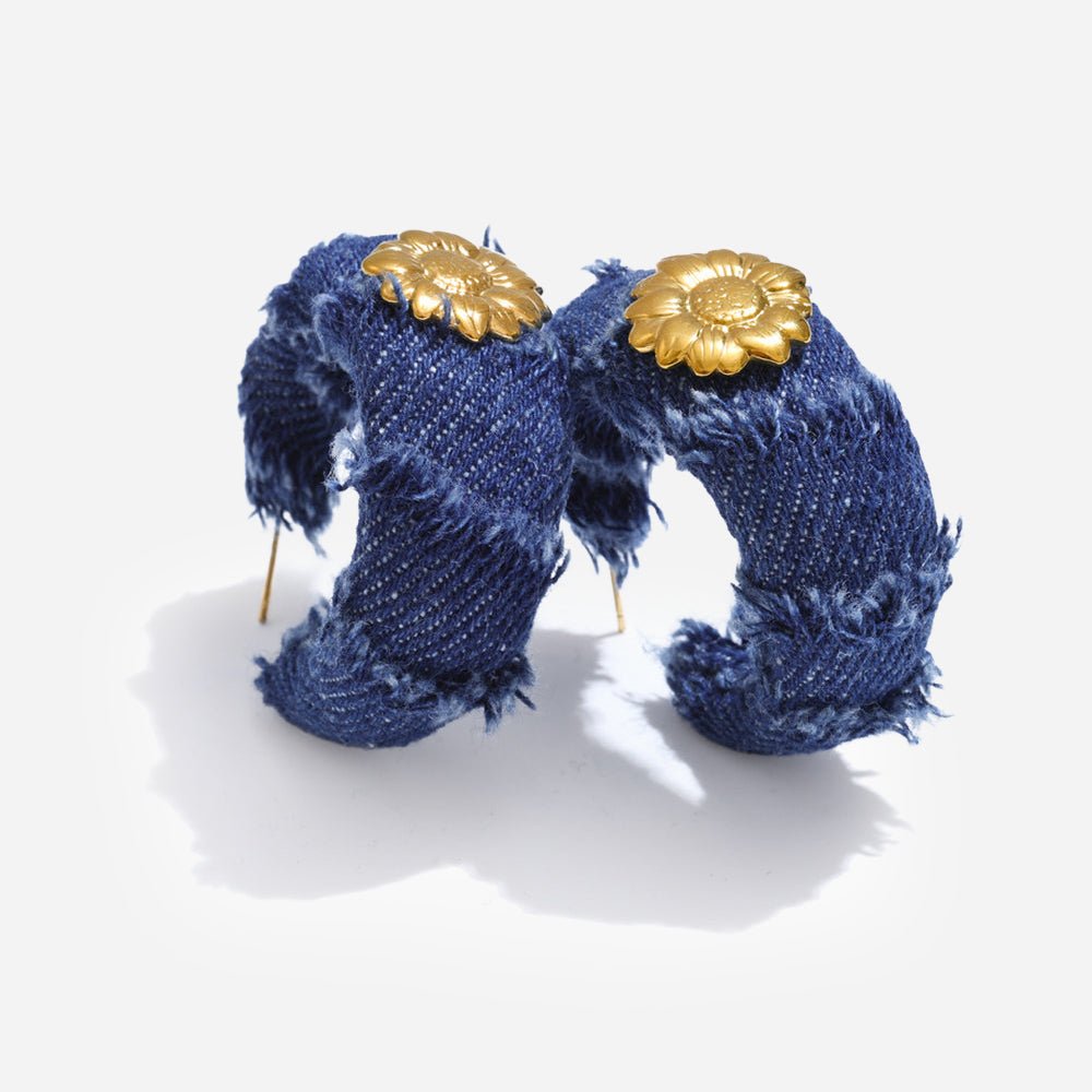 Denim Bloom Hoop Earrings - Voisson