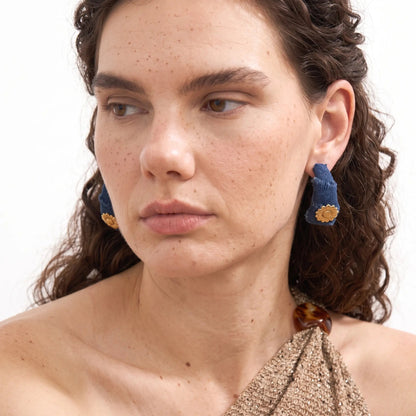 Denim Bloom Hoop Earrings - Voisson