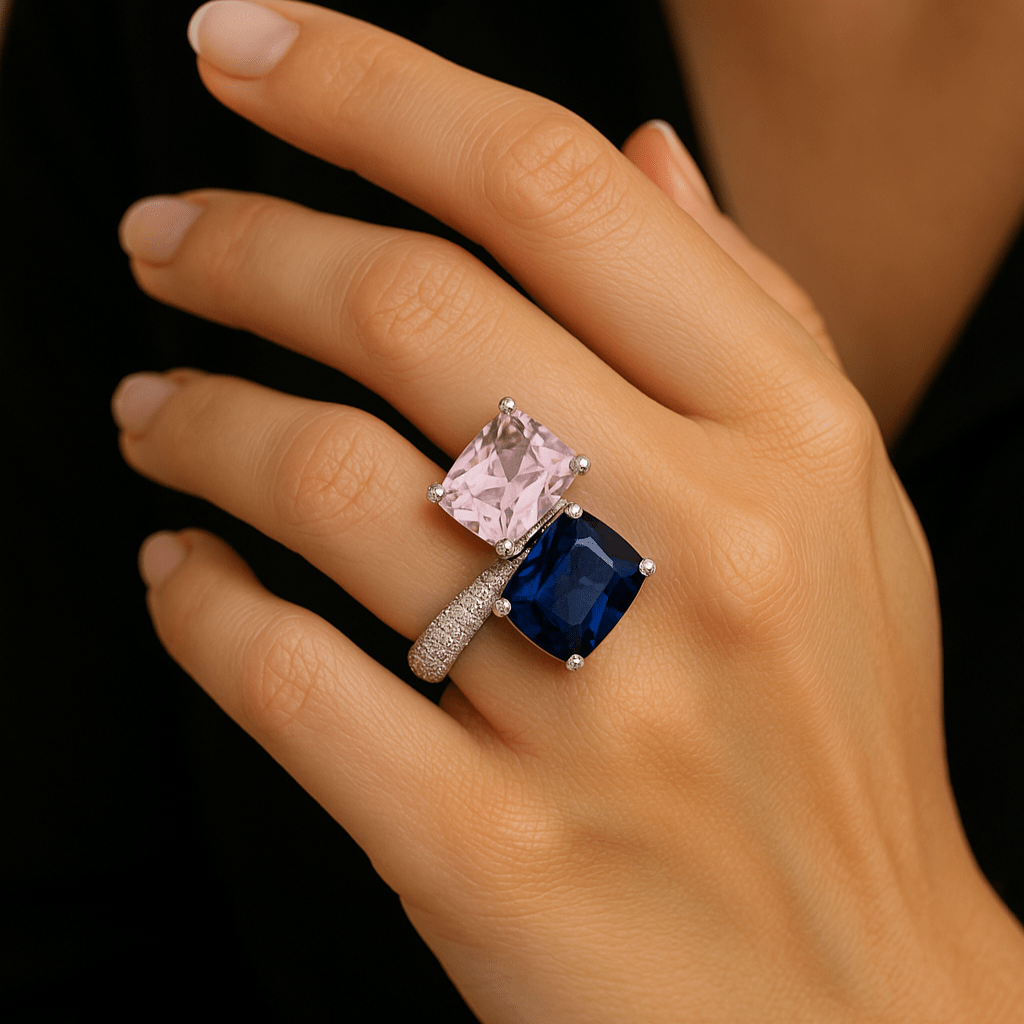 DuoEssence 925 Silver Zircon Diamond Open Ring - Voisson