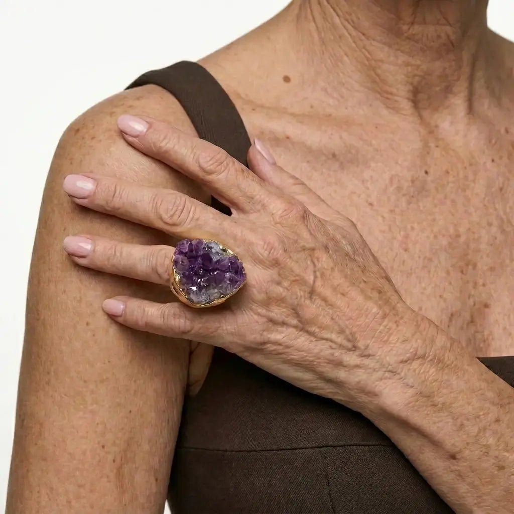 Elemental Allure Natural Amethyst Adjustable Ring - Voisson