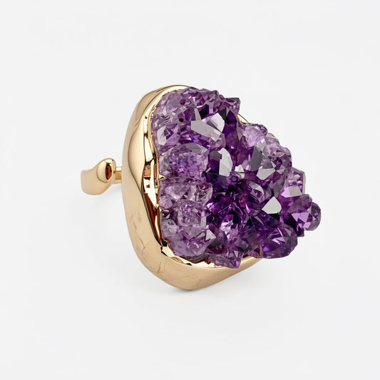 Elemental Allure Natural Amethyst Adjustable Ring - Voisson