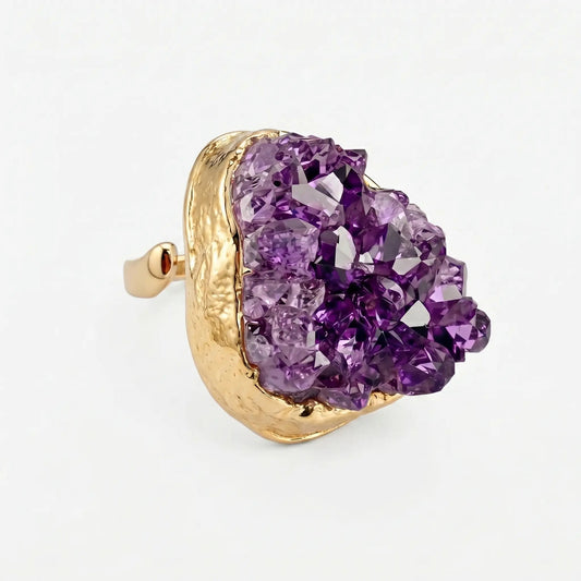 Elemental Allure Natural Amethyst Adjustable Ring - Voisson
