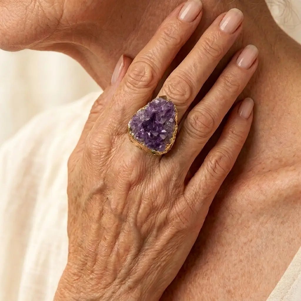 Elemental Allure Natural Amethyst Adjustable Ring - Voisson