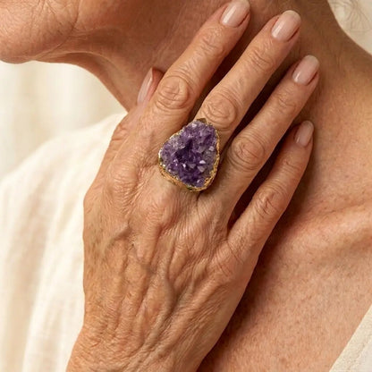 Elemental Allure Natural Amethyst Adjustable Ring - Voisson
