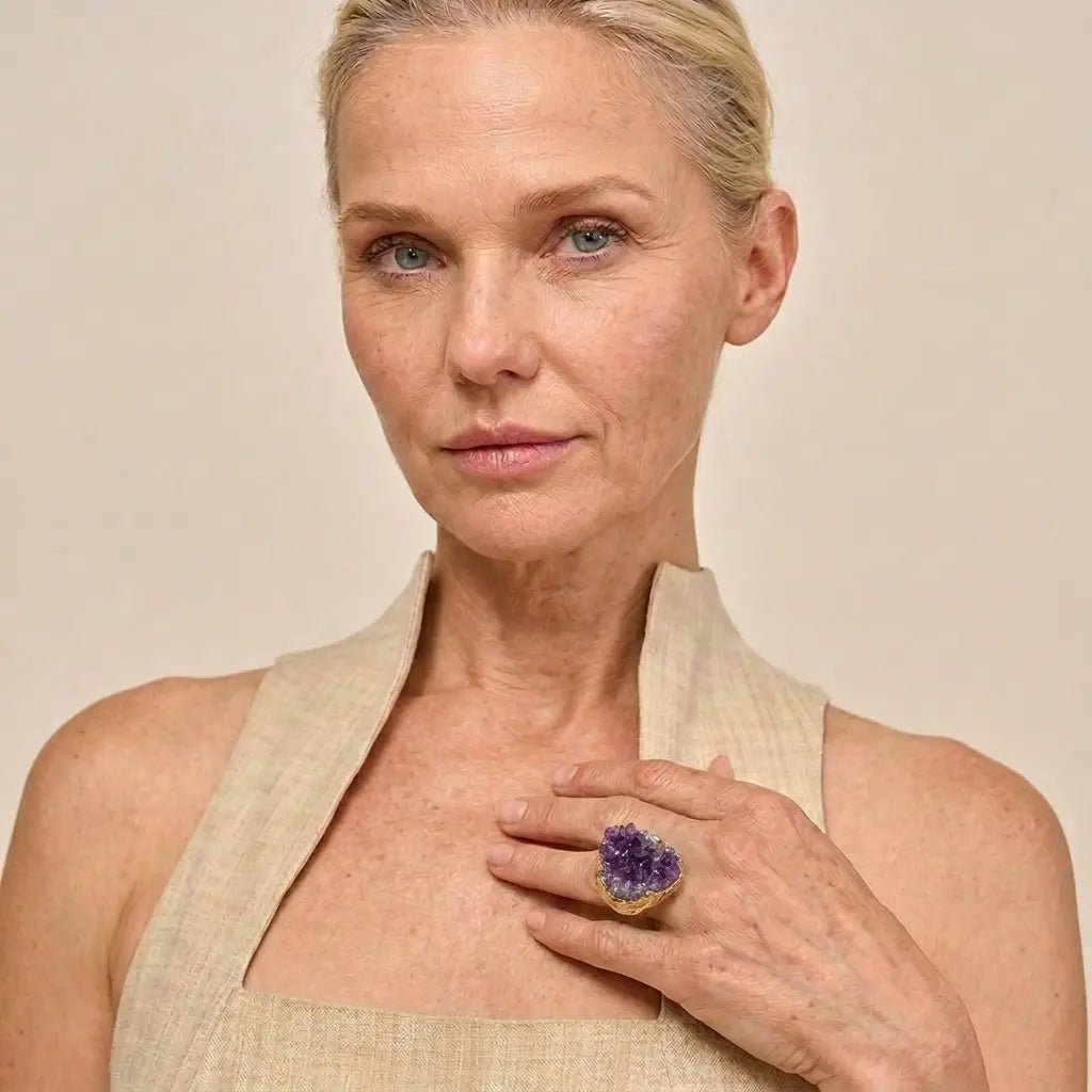 Elemental Allure Natural Amethyst Adjustable Ring - Voisson