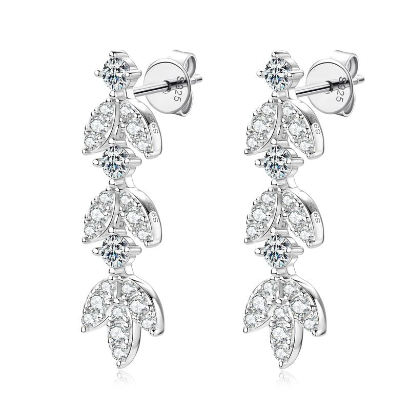 Faerun 925 Silver Real Moissanite Leaf Earrings - Voisson