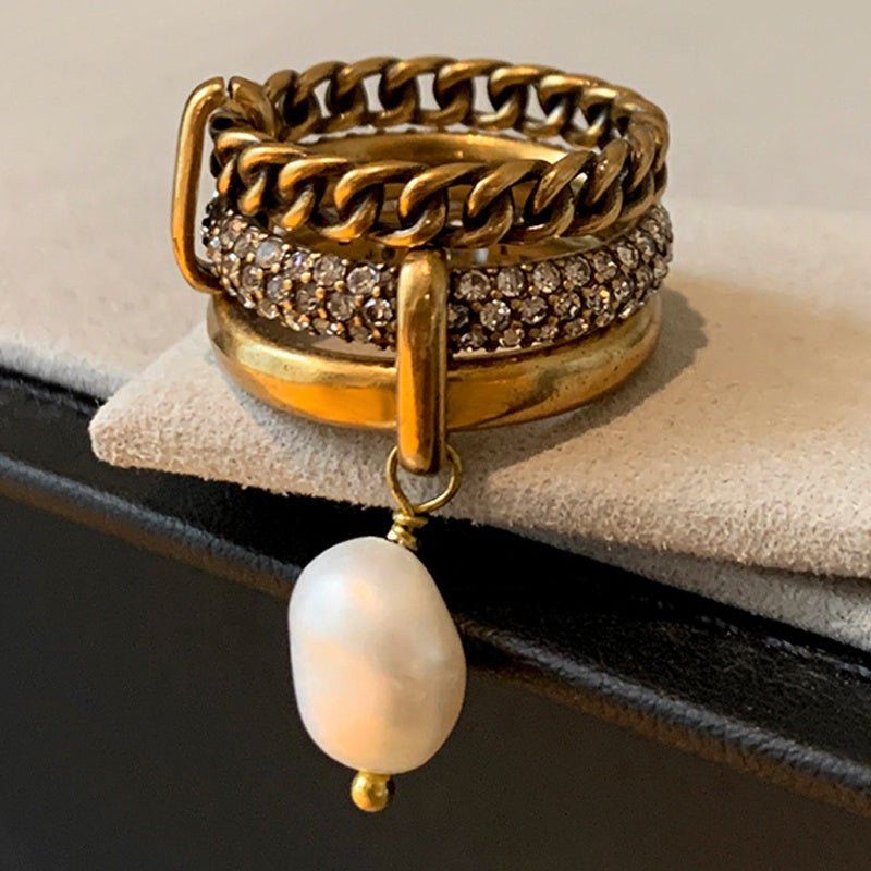 Gilded Pearl Drop Ring - Voisson