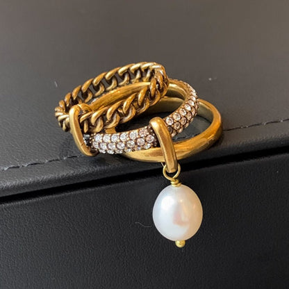 Gilded Pearl Drop Ring - Voisson