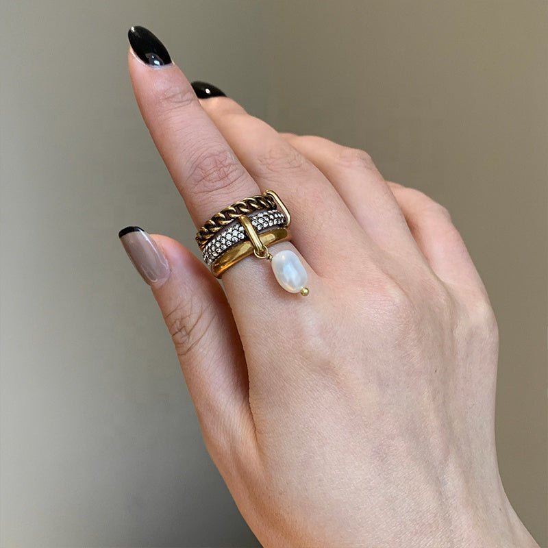 Gilded Pearl Drop Ring - Voisson
