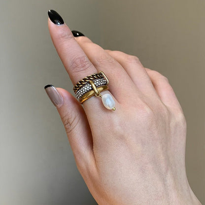 Gilded Pearl Drop Ring - Voisson