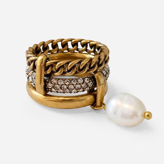 Gilded Pearl Drop Ring - Voisson