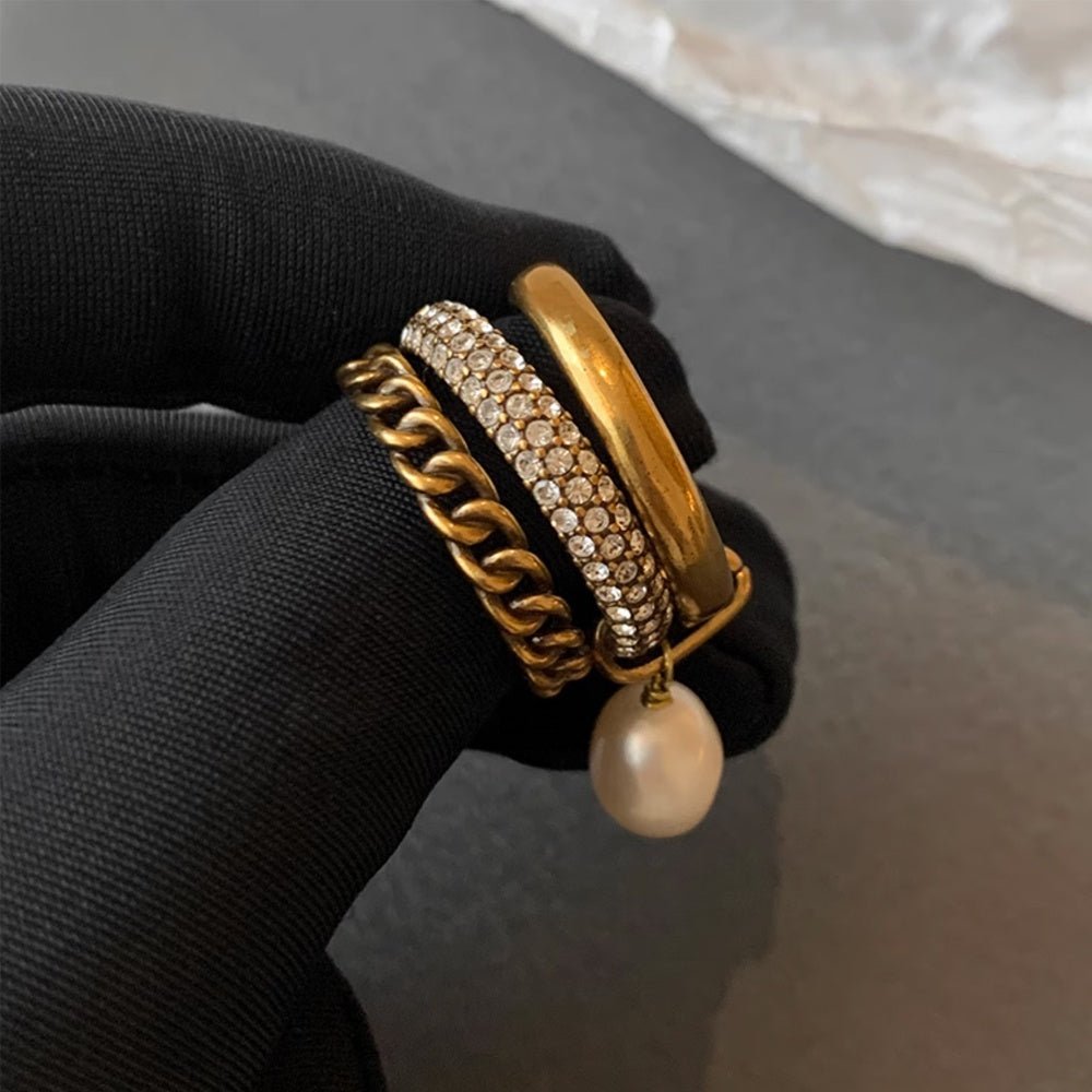 Gilded Pearl Drop Ring - Voisson