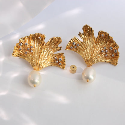 Ginkgo Pearl Drop Earrings - Voisson