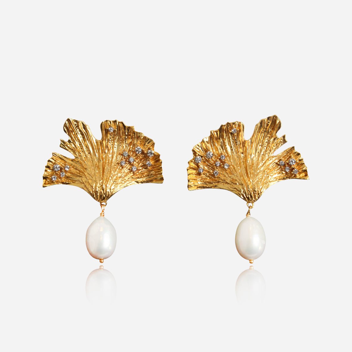 Ginkgo Pearl Drop Earrings - Voisson