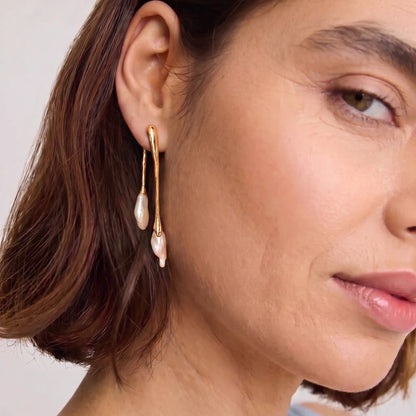 Golden Willow Pearl Earrings - Voisson