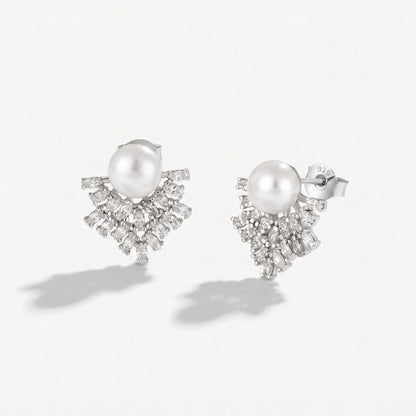 Pearl Fan 925 Silver Stud Earrings