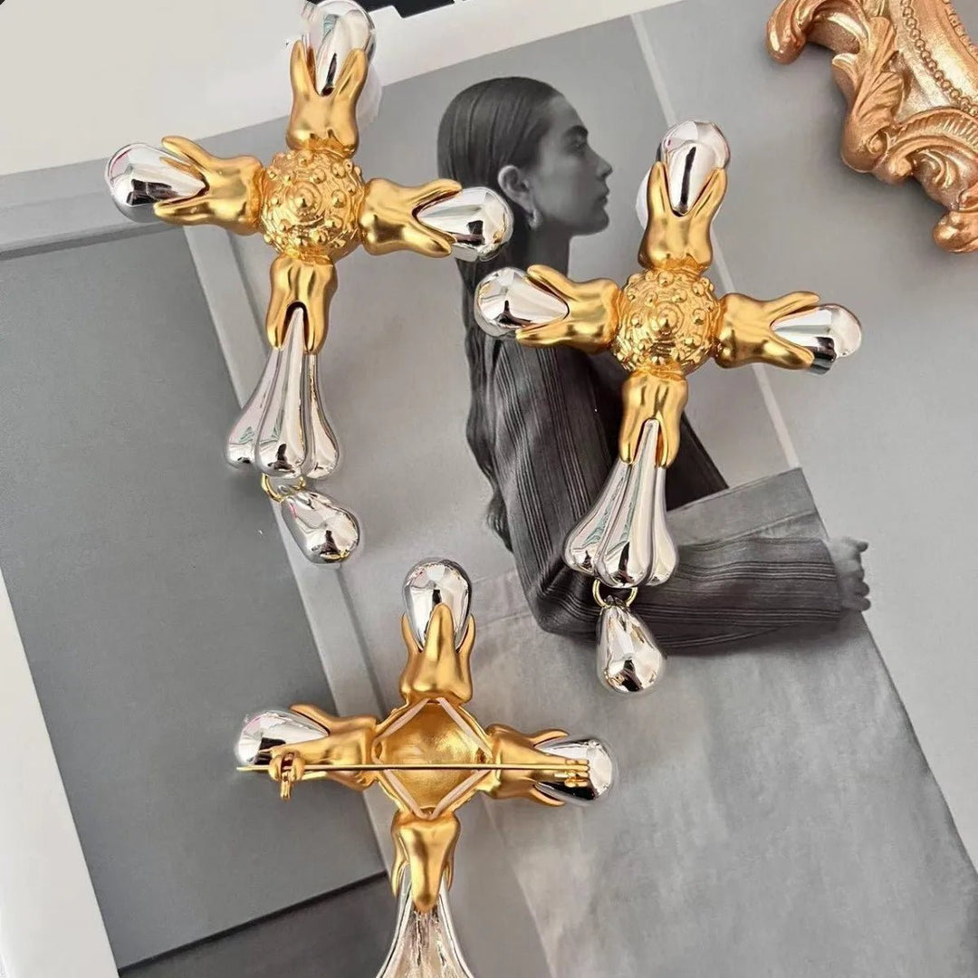 Lucia Oversized Retro Cross Earrings - Voisson