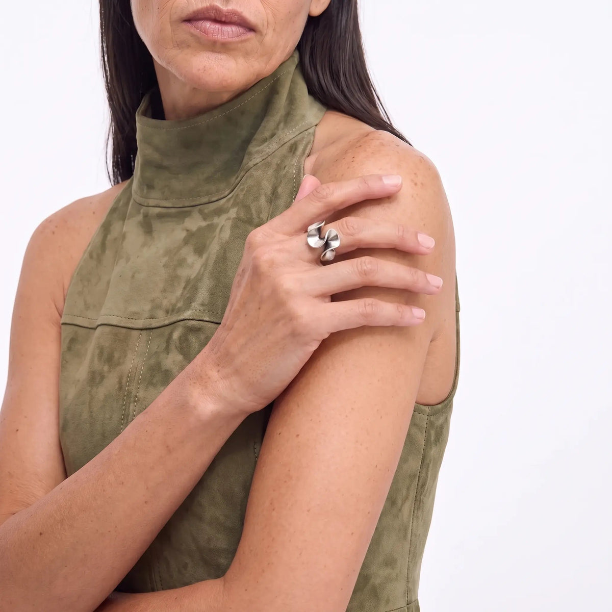 Modern Ribbon 925 Silver Ring - Voisson