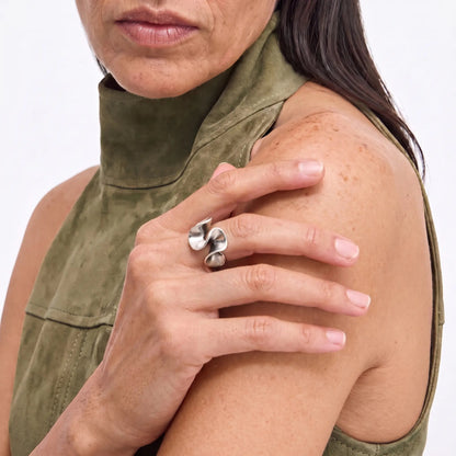 Modern Ribbon 925 Silver Ring - Voisson