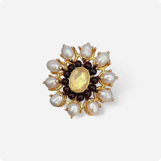 Morningstar Crystal Pearl Vintage Ring - Voisson