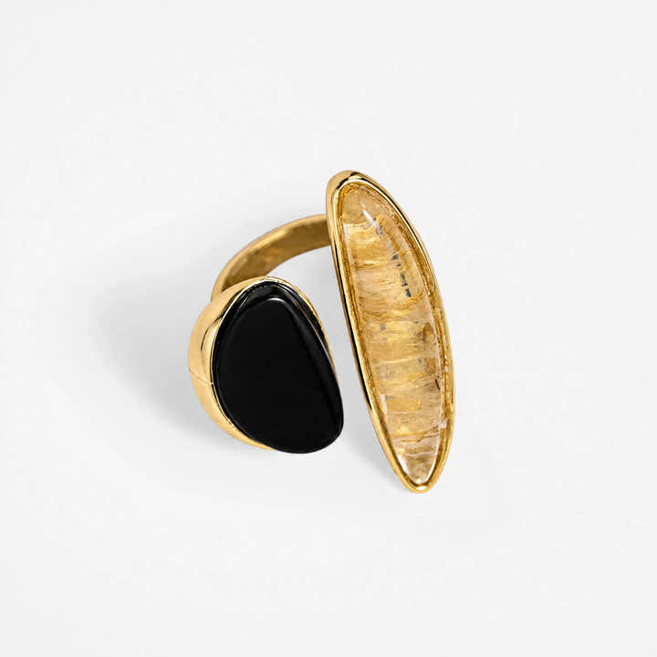 Octavia’s Opulence Natural Agate Vintage Open Ring - Voisson
