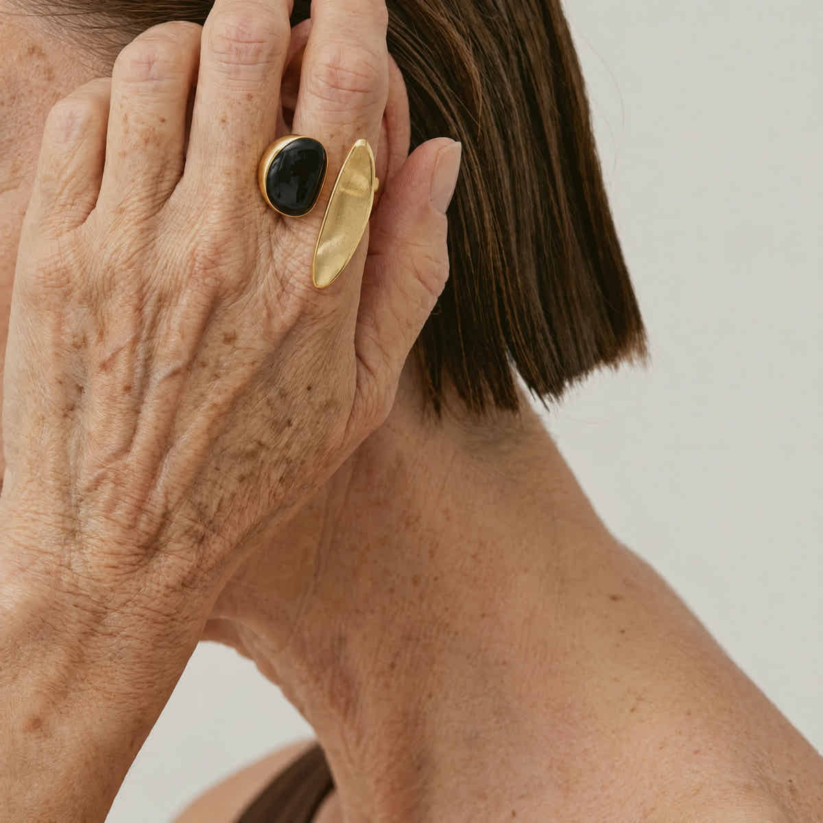 Octavia’s Opulence Natural Agate Vintage Open Ring - Voisson