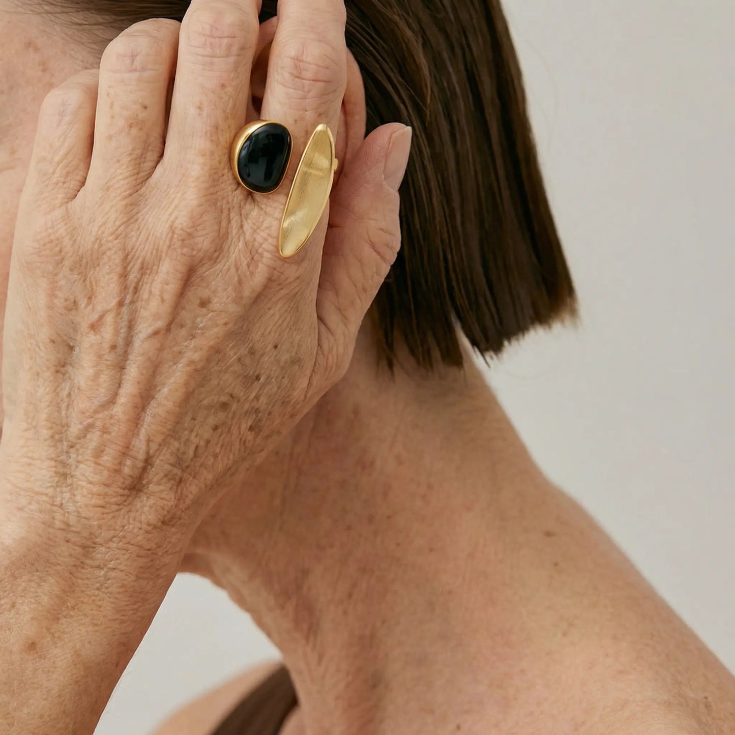 Octavia’s Opulence Natural Agate Vintage Open Ring - Voisson