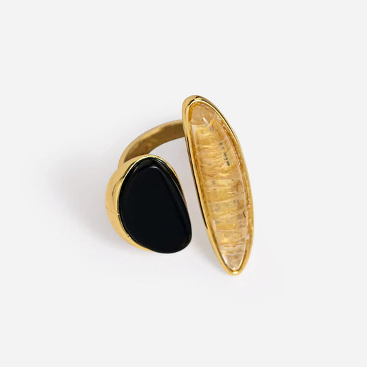 Octavia’s Opulence Natural Agate Vintage Open Ring - Voisson