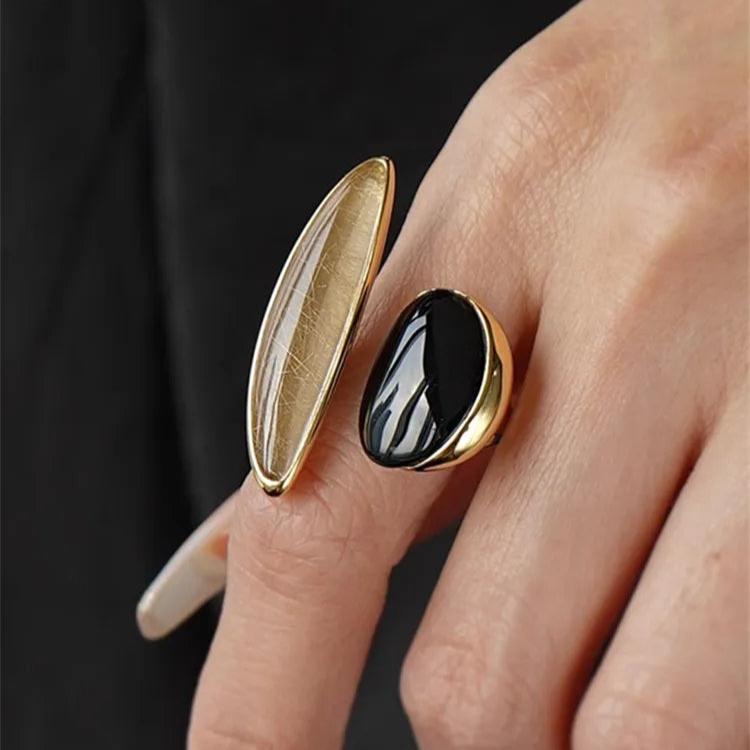 Octavia’s Opulence Natural Agate Vintage Open Ring - Voisson