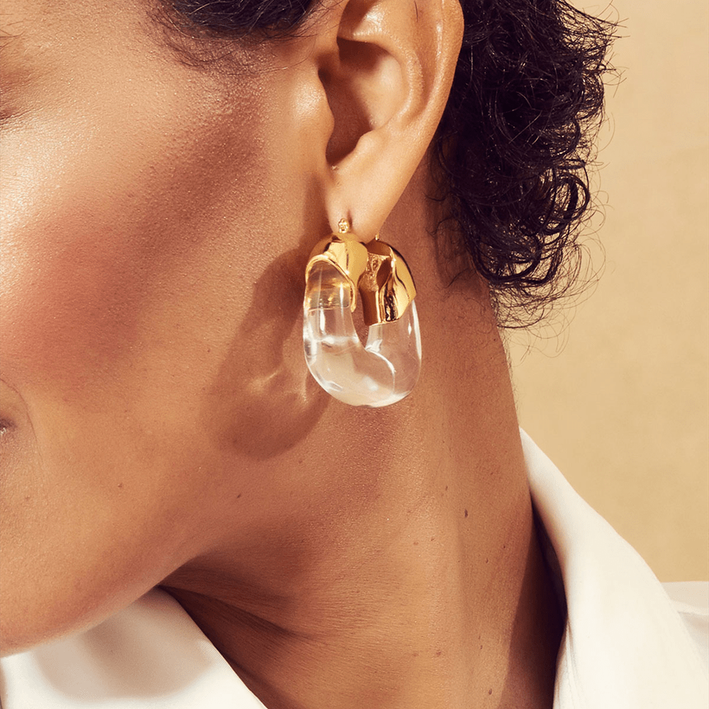 Ombre 18K Gold Resin Clear Hoop Earrings - Voisson