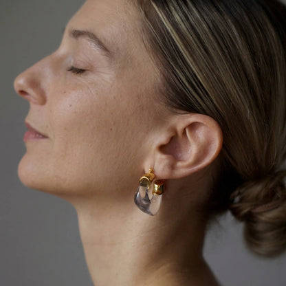 Ombre 18K Gold Resin Clear Hoop Earrings - Voisson