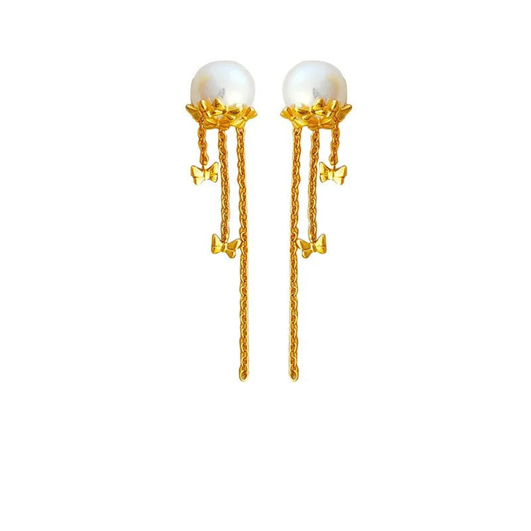 OutlierOrbit Butterfly Pearl Tassel Earrings - Voisson