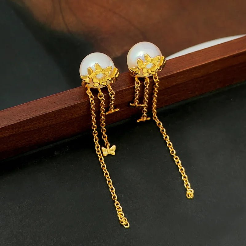 OutlierOrbit Butterfly Pearl Tassel Earrings - Voisson