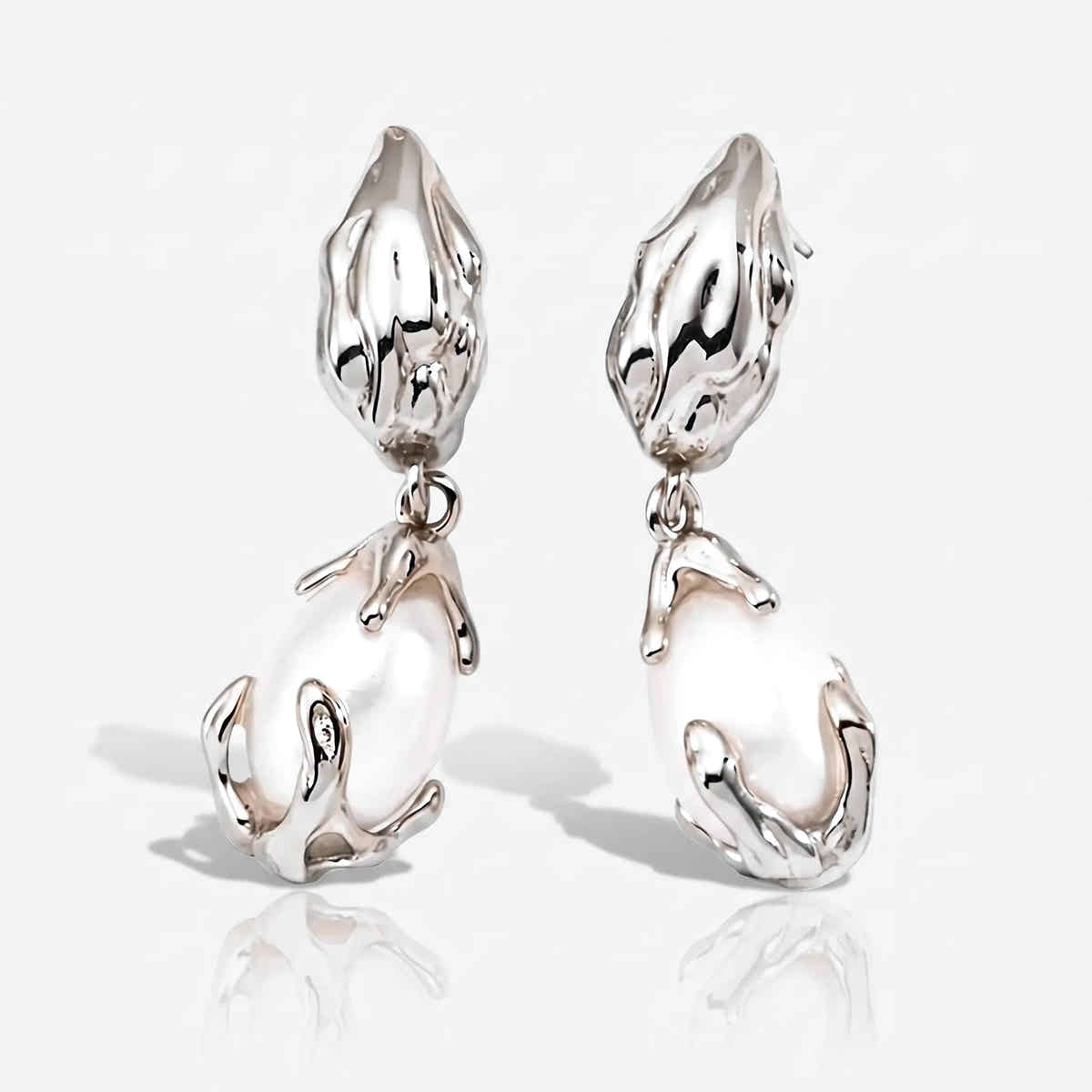 Pearl Bud 925 Silver Drop Earrings - Voisson