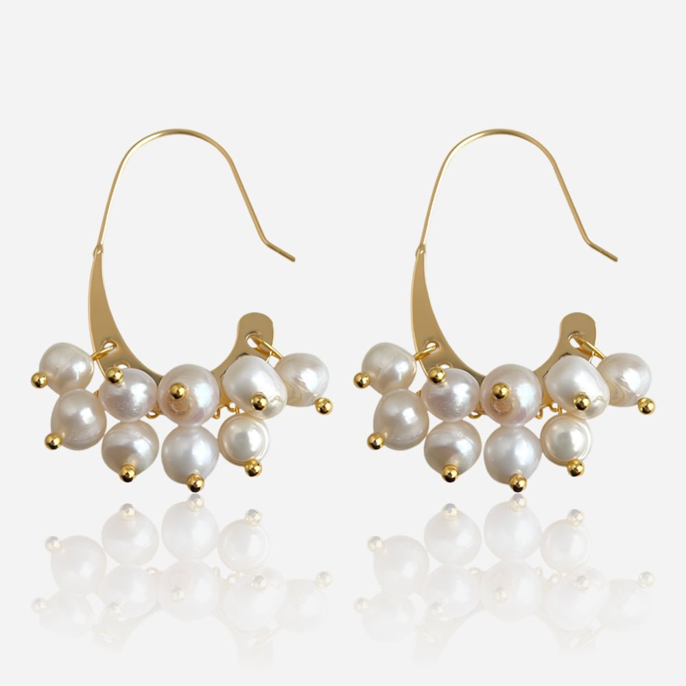 Pearl Cluster Hoop Earrings - Voisson