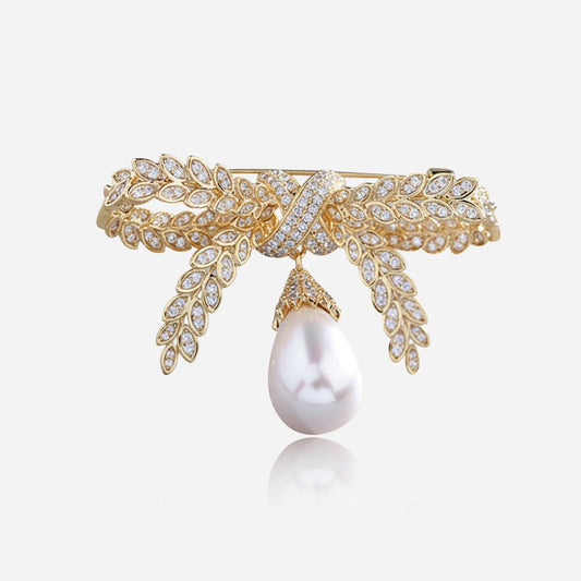 Pearl Drop Bow Brooch - Voisson