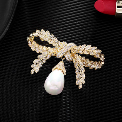 Pearl Drop Bow Brooch - Voisson