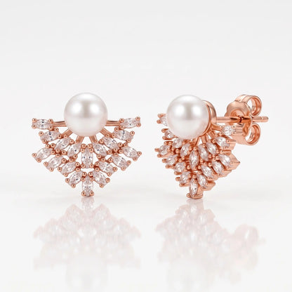 Pearl Fan 925 Silver Stud Earrings - Voisson