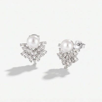 Pearl Fan 925 Silver Stud Earrings - Voisson
