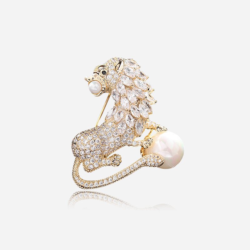 Pearl Guardian Lion Brooch - Voisson