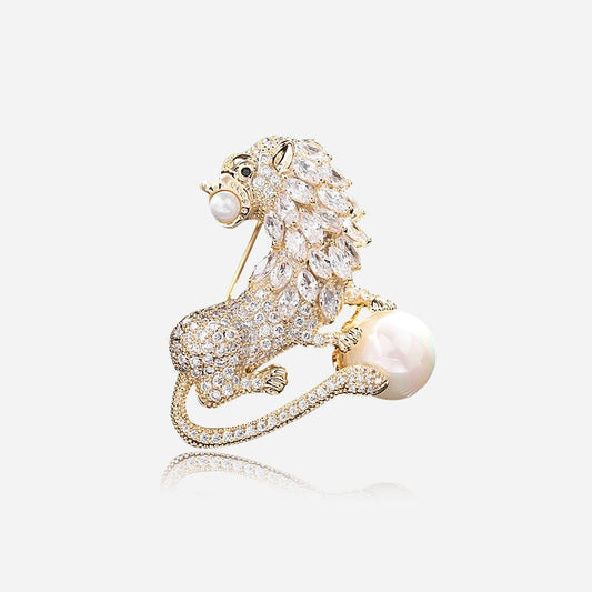 Pearl Guardian Lion Brooch - Voisson