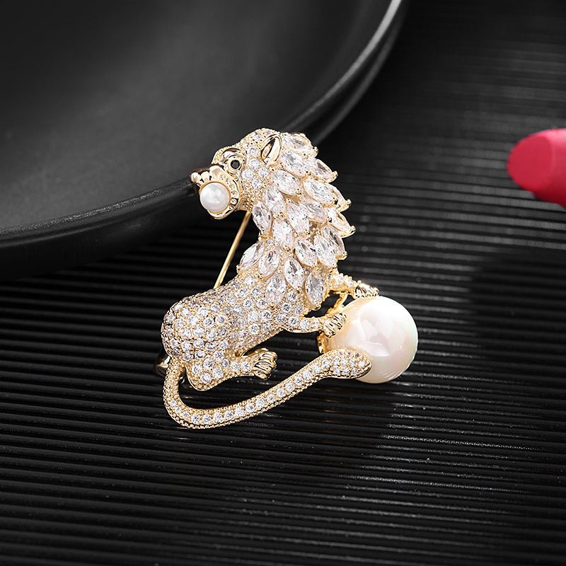 Pearl Guardian Lion Brooch - Voisson